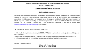 Edital de Convoca&ccedil;&atilde;o - Conven&ccedil;&atilde;o Coletiva de Trabalho 2026/2027